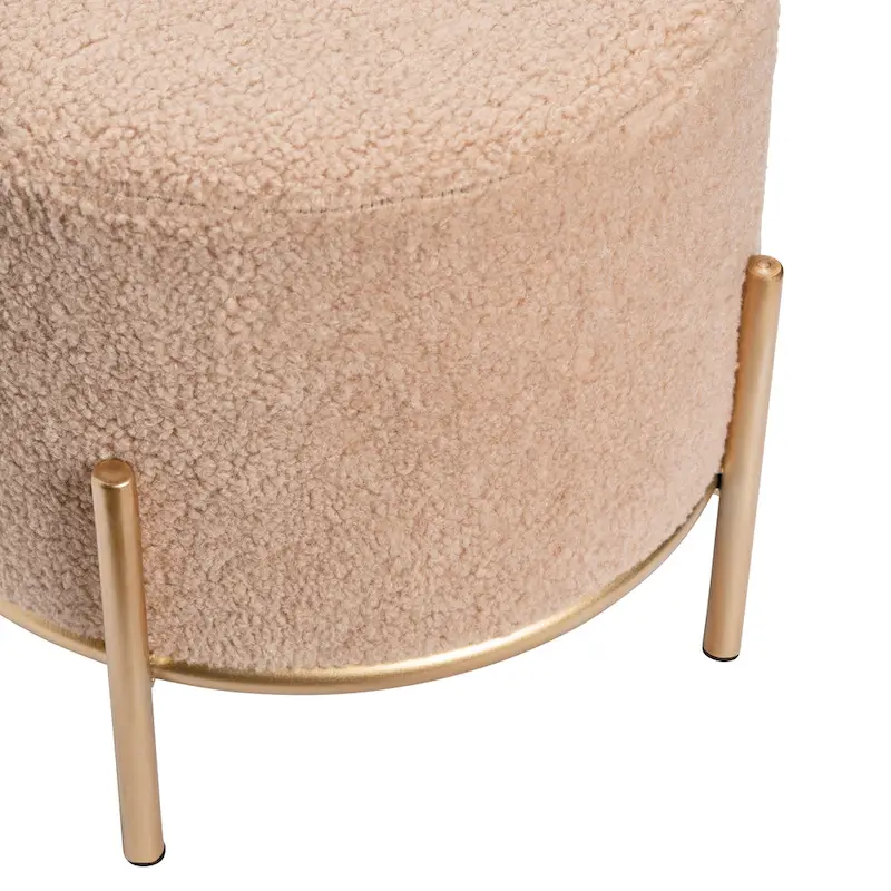 Kari Sherpa & Goldfinished Metal Stool