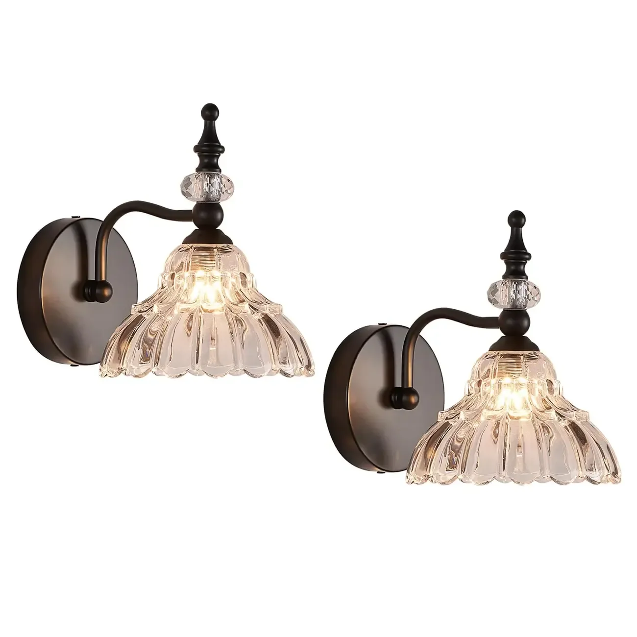 Modern Flower Glass Bathroom Vanity Light in Black/Brass