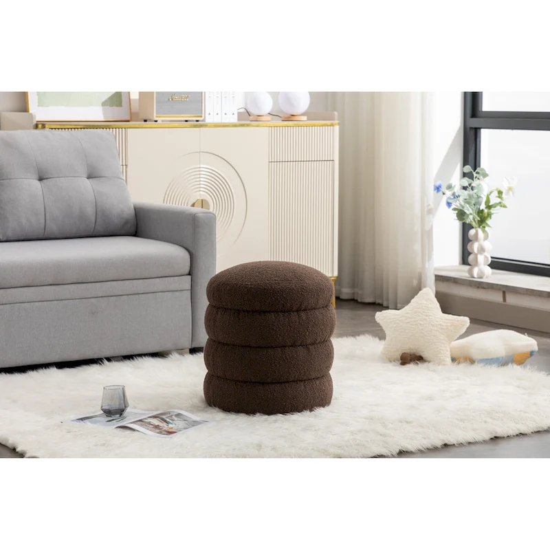 Soft Velvet Round Ottoman Footrest Stool