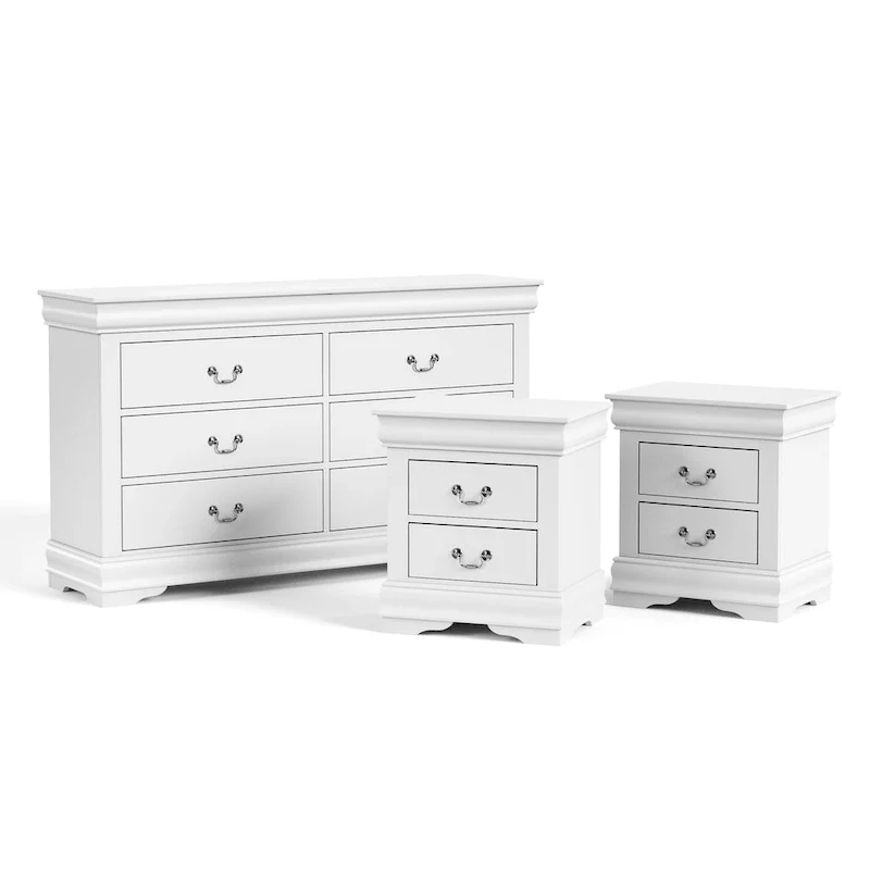 Furniture of America Devi Traditional 3-Piece Solid Wood Nightstand and Dresser Set
