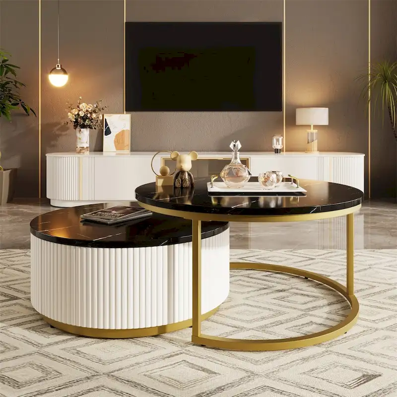 Modern Round Nesting Coffee Table with Drawer (Set of 2) by Harper&Bright Designs