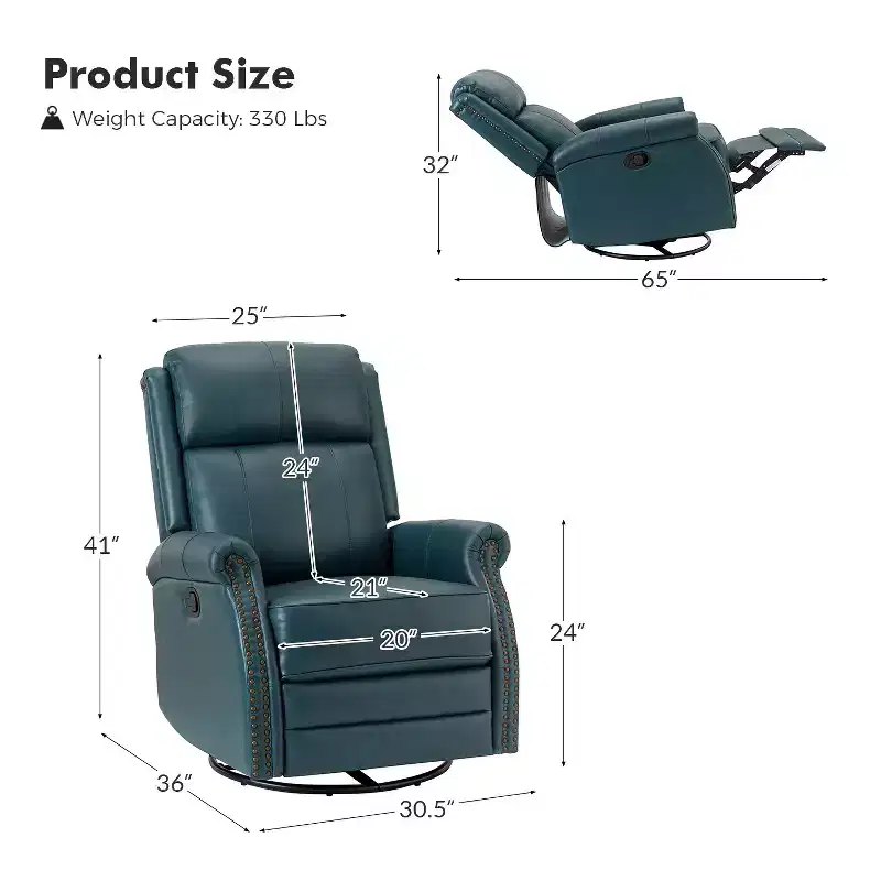 Irene 30.5 Wide Genuine Leather Manual Recliner with Rolled Arms Set of 2| ART OF LIVING DESIGNS