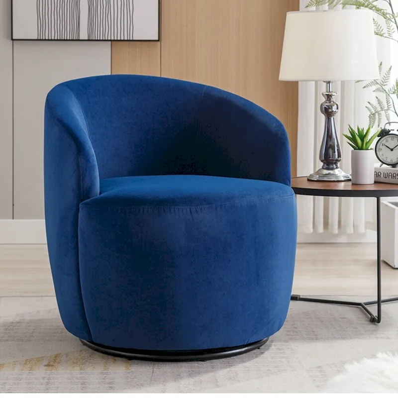 Velvet Swivel Accent Armchair Barrel Chair With Powder Coating Ring