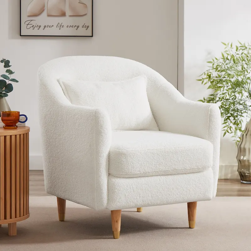 VANOMi 28.34 Accent Armchair, Velvet Barrel Chair with Solid Wood Legs