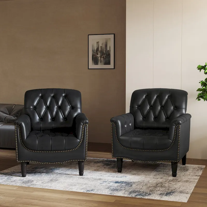 Modern Tufted Accent Armchair with Nailhead Trim Set of 2