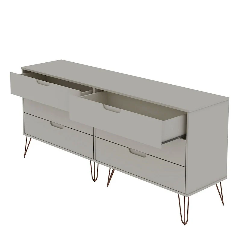 6-Drawer Double Low Dresser with Metal Legs
