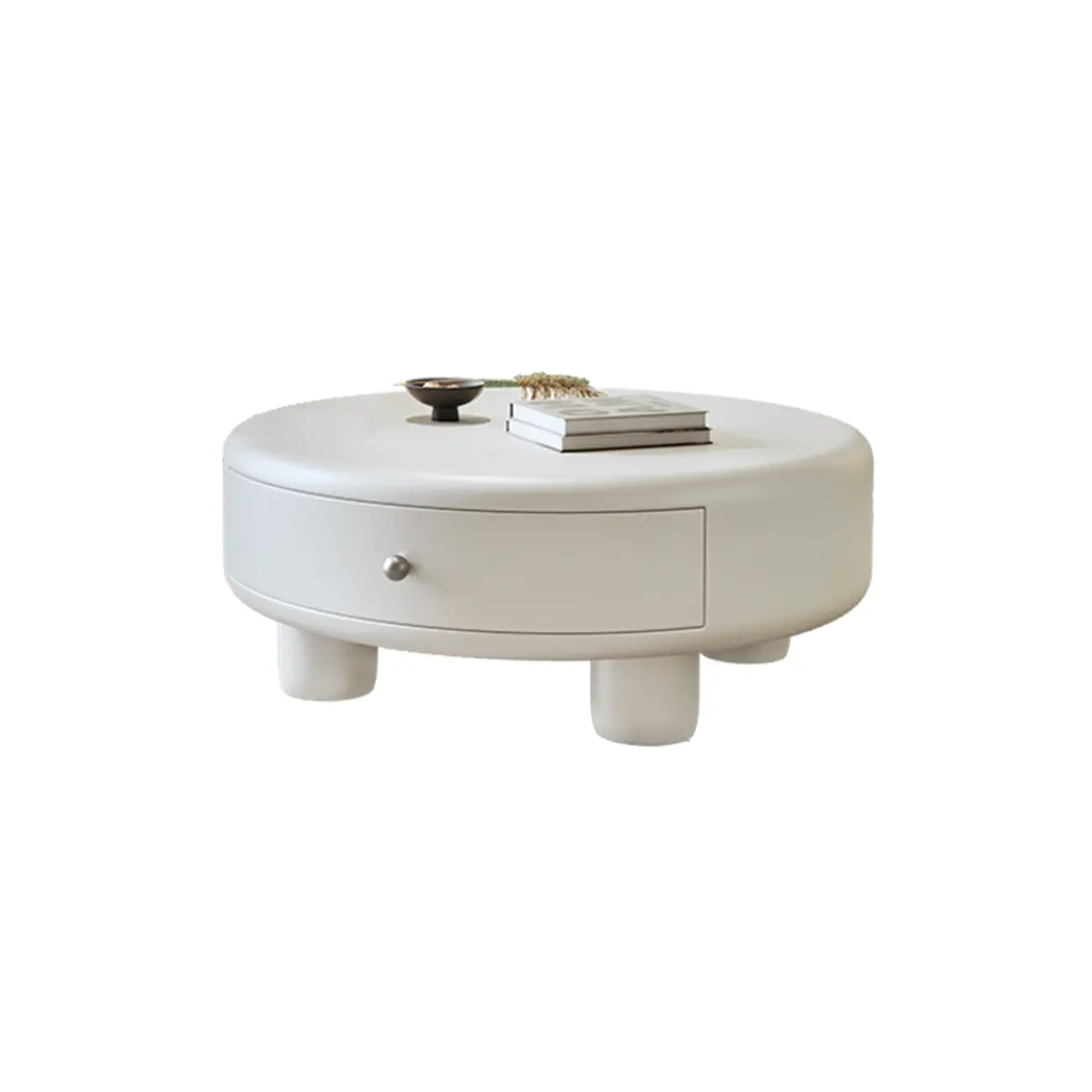 Cream Round Elegant Drawers Round Wood Coffee Table