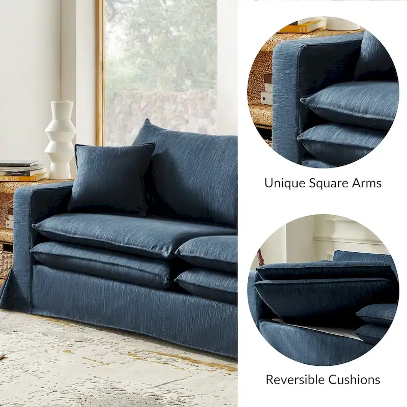 Elias Modern Slipcovered Sofa with Cup Holder and Reversible Cushions by HULALA HOME