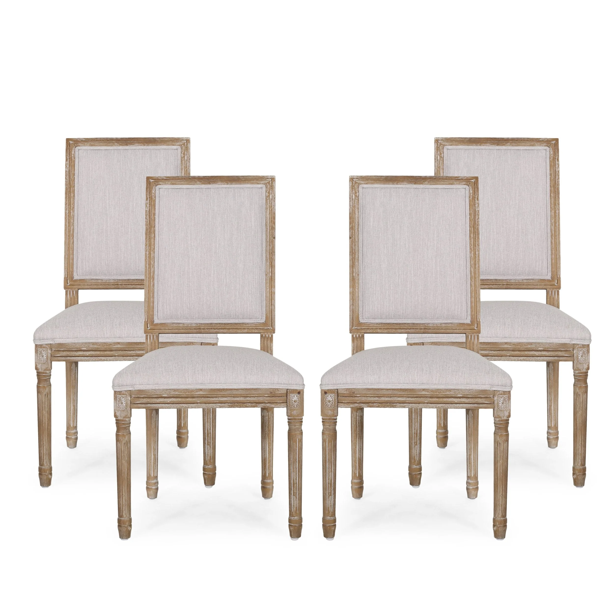 French Country Wood Upholstered Dining Chair, Set of 4 - NH355513
