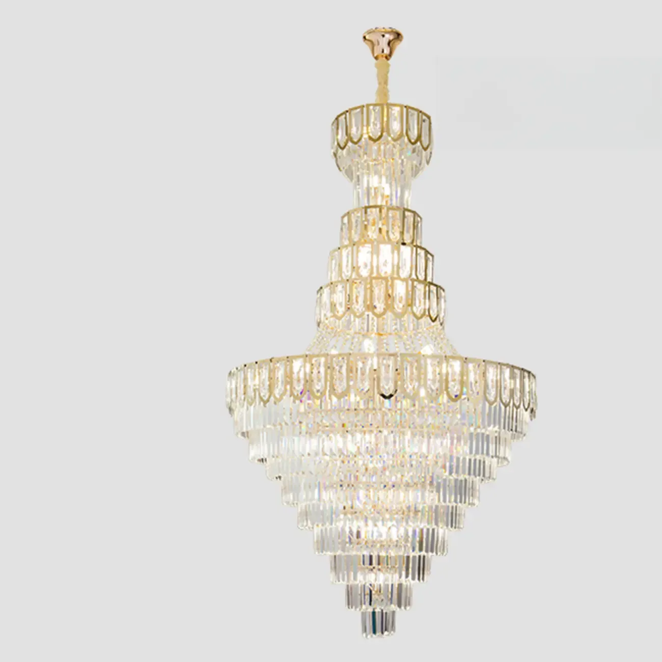 Luxury Adjustable Gold Tiered Crystal High Ceiling Chandelier