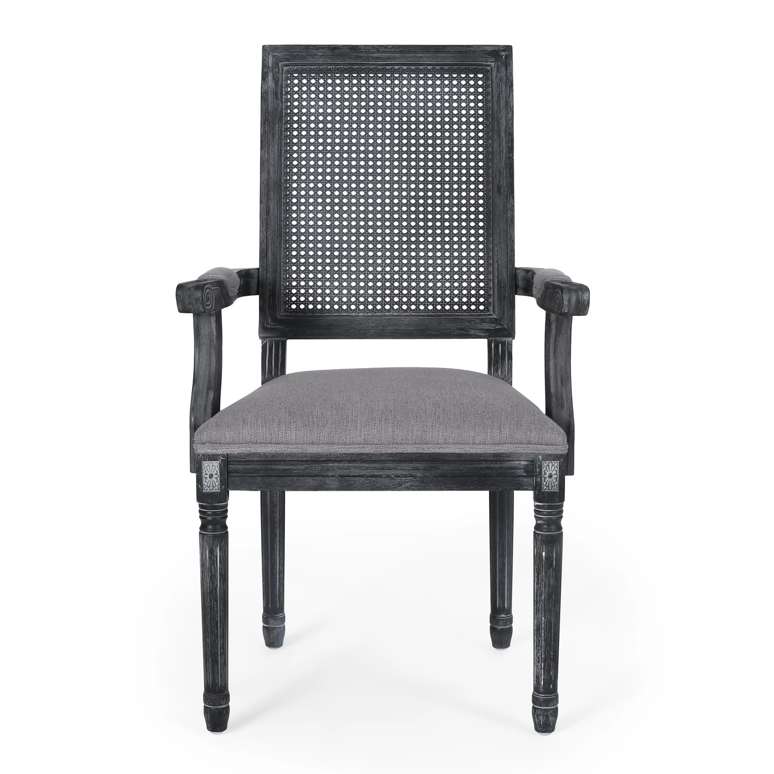 French Country Wood and Cane Upholstered Dining Chair - NH721513