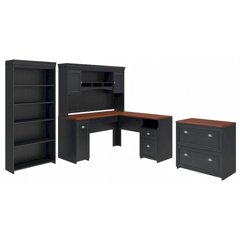 Fairview 60W Desk with Hutch, Cabinet and Bookcase by Bush Furniture