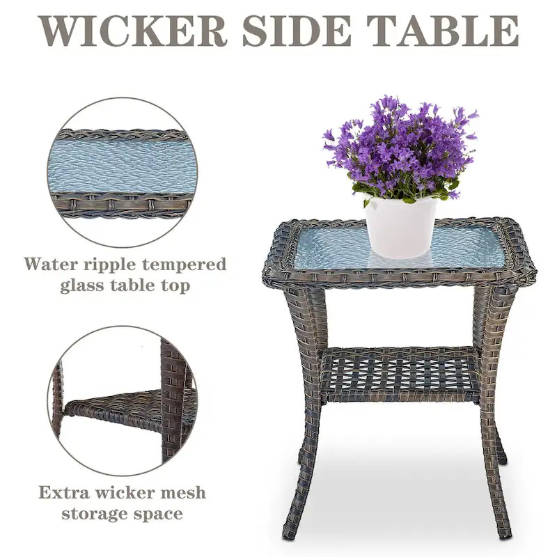 Patio Sofa with 2 Swivel Chair Coffee Table - Brown