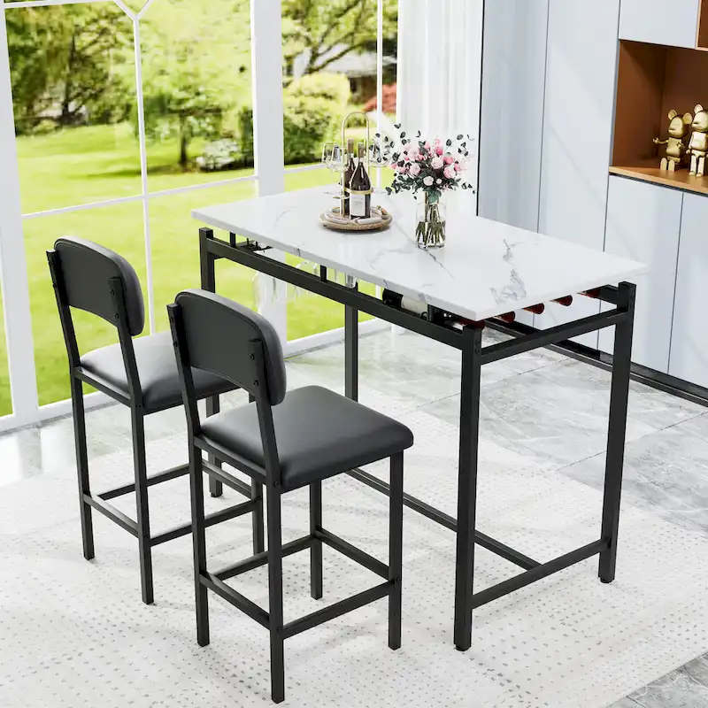 Modern Style 3-Piece Dining Set with Rectangular Table and 2 Upholstered Dining Chairs