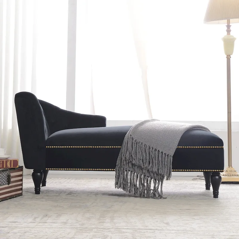 Button Tufted Velvet Chaise Lounge Chair