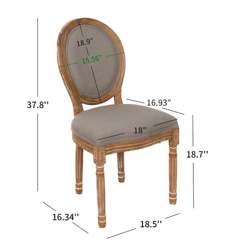 French Country Dining Chairs with Round Back Set of 2,Solid Wood Legs