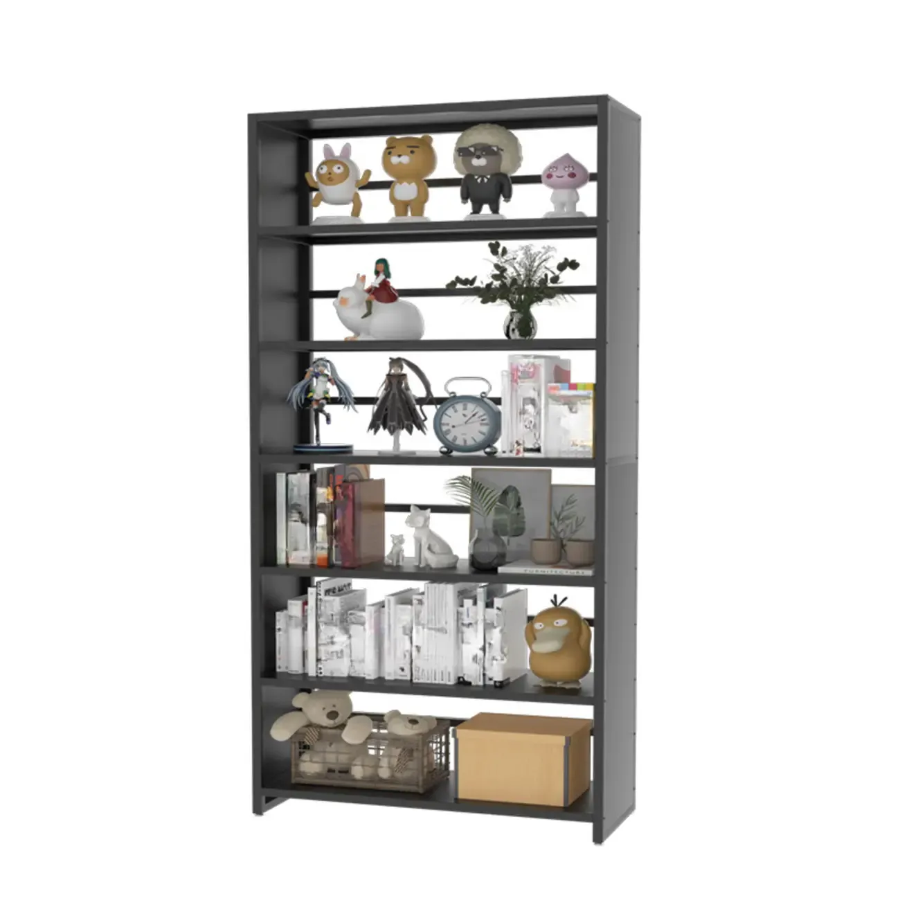 Black Metal 6-Tier Open Back Vertical Bookcase