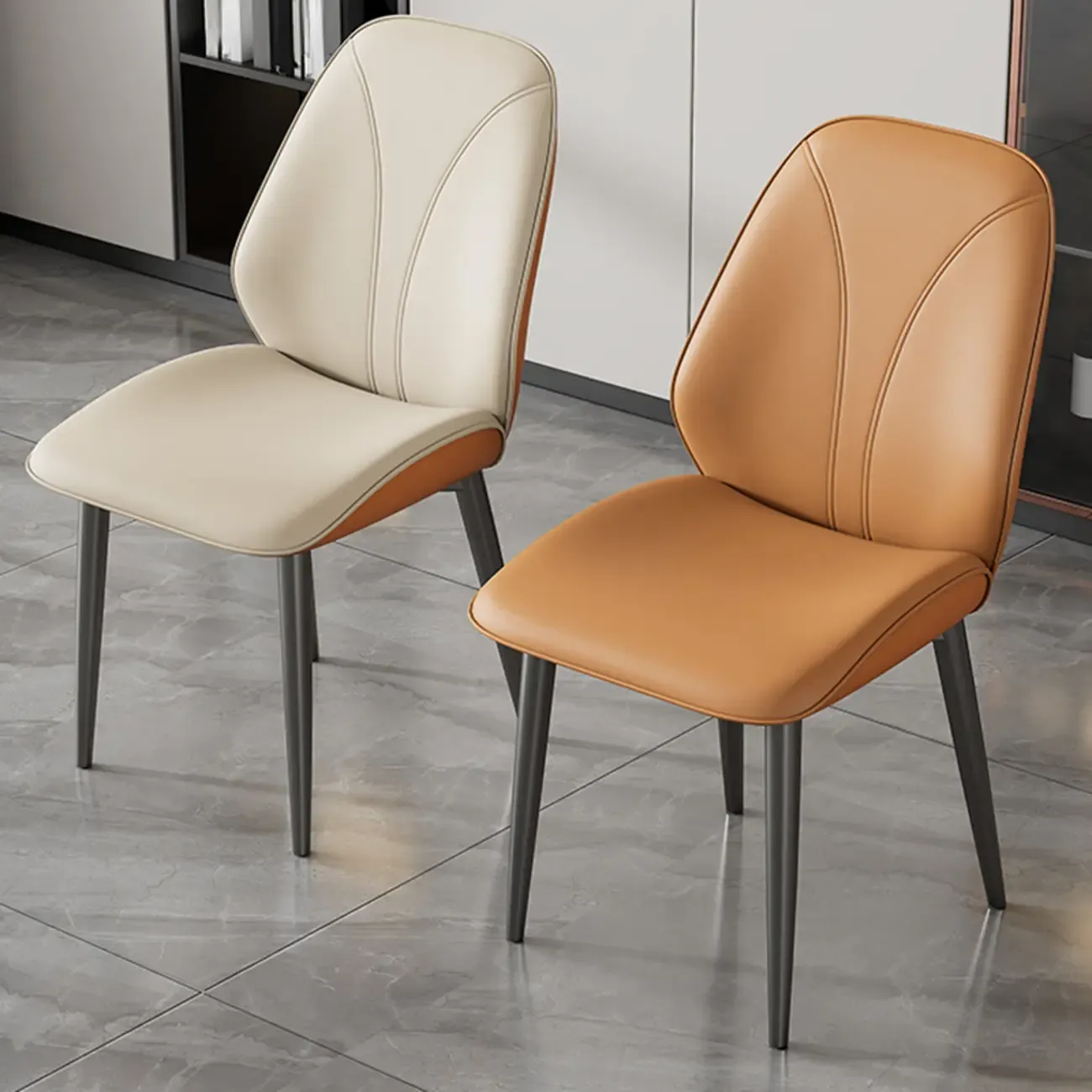 Modern Upholstered Faux Leather Armless Dining Chair