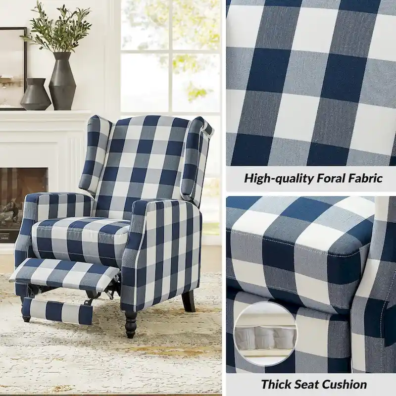 Damaris Mid-Century Modern Manual Pushback Recliner with Wingback Design Set of 2 by HULALA HOME