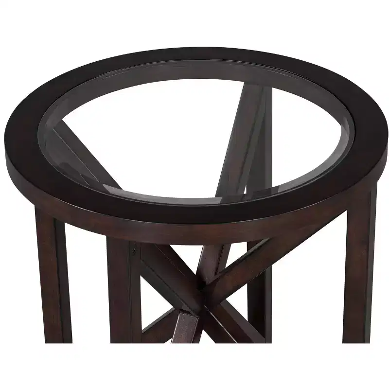 Round/Oval Coffee Table Glass End Table Cocktail Table Sofa Table Side Table Center Table, Black/Cherry-ModernLuxe