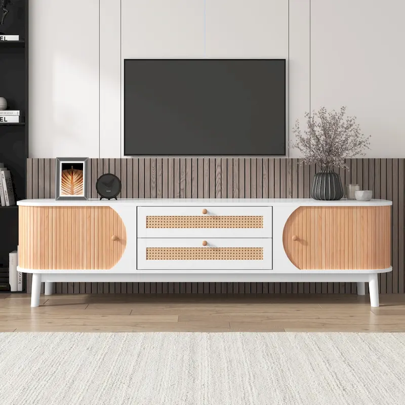 Modern Farmhouse Rattan TV Stand
