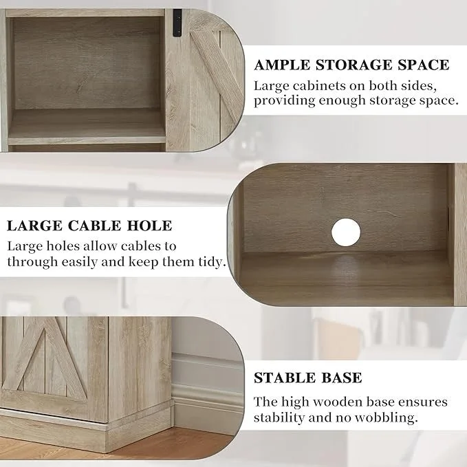 Wood Media Console TV Stand Entertainment Center