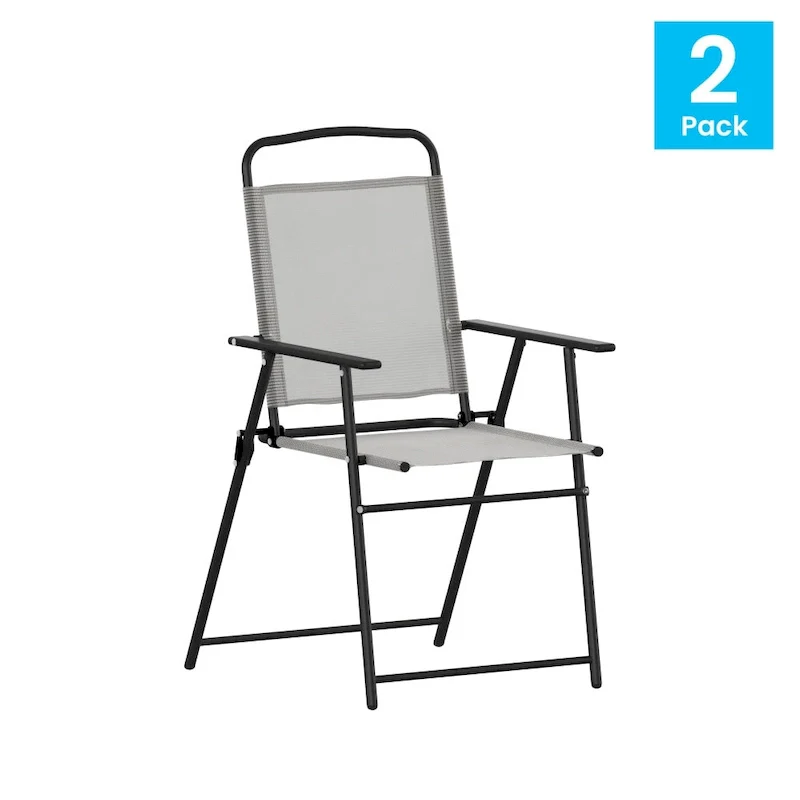 Set of 2 All-Weather Textilene Patio Sling Chairs with Armrests