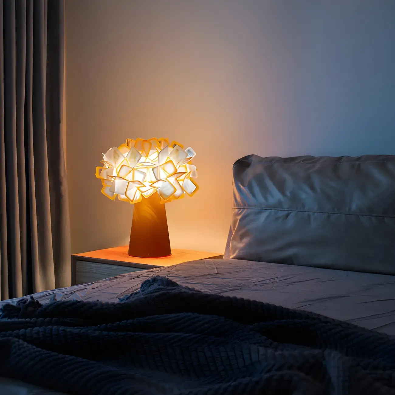 Orange Metal LED Flower Shaped Table Lamp for Bedroom