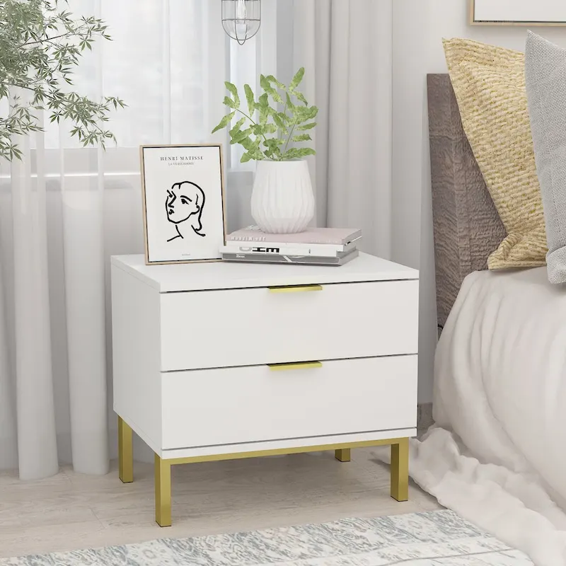 Modern Metal/ Chipboard 2-Drawer Nightstand