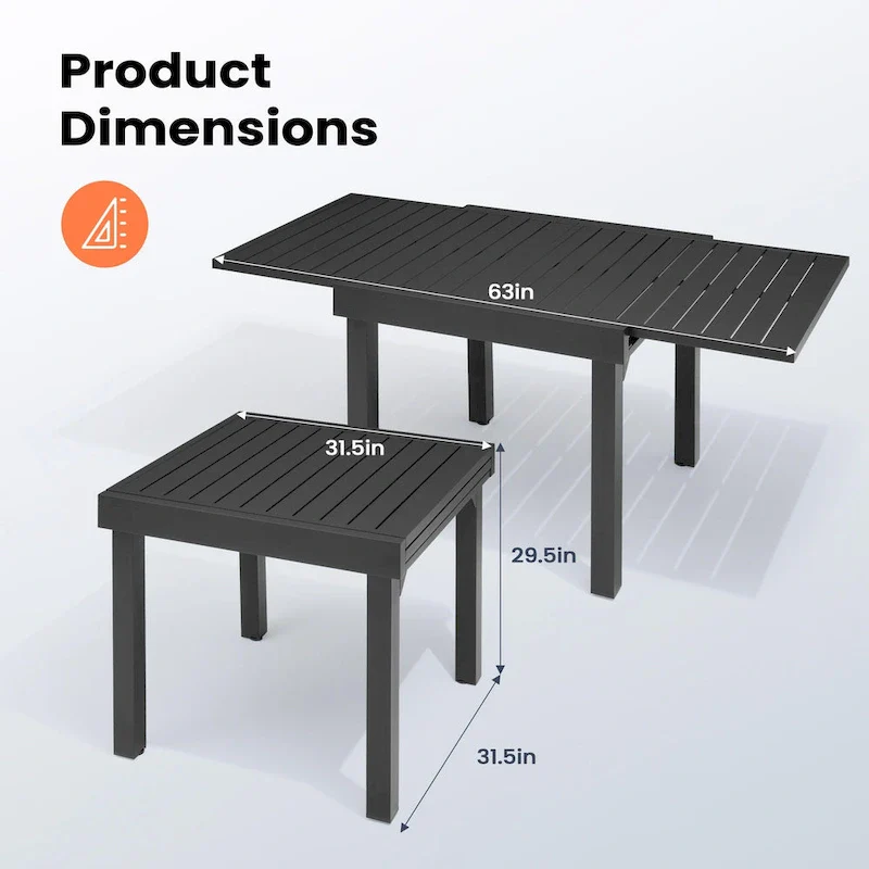Pellebant Outdoor Extendable Patio Dining Table - 63  / 31.5  (L) x 31.5  W x 29.5  H