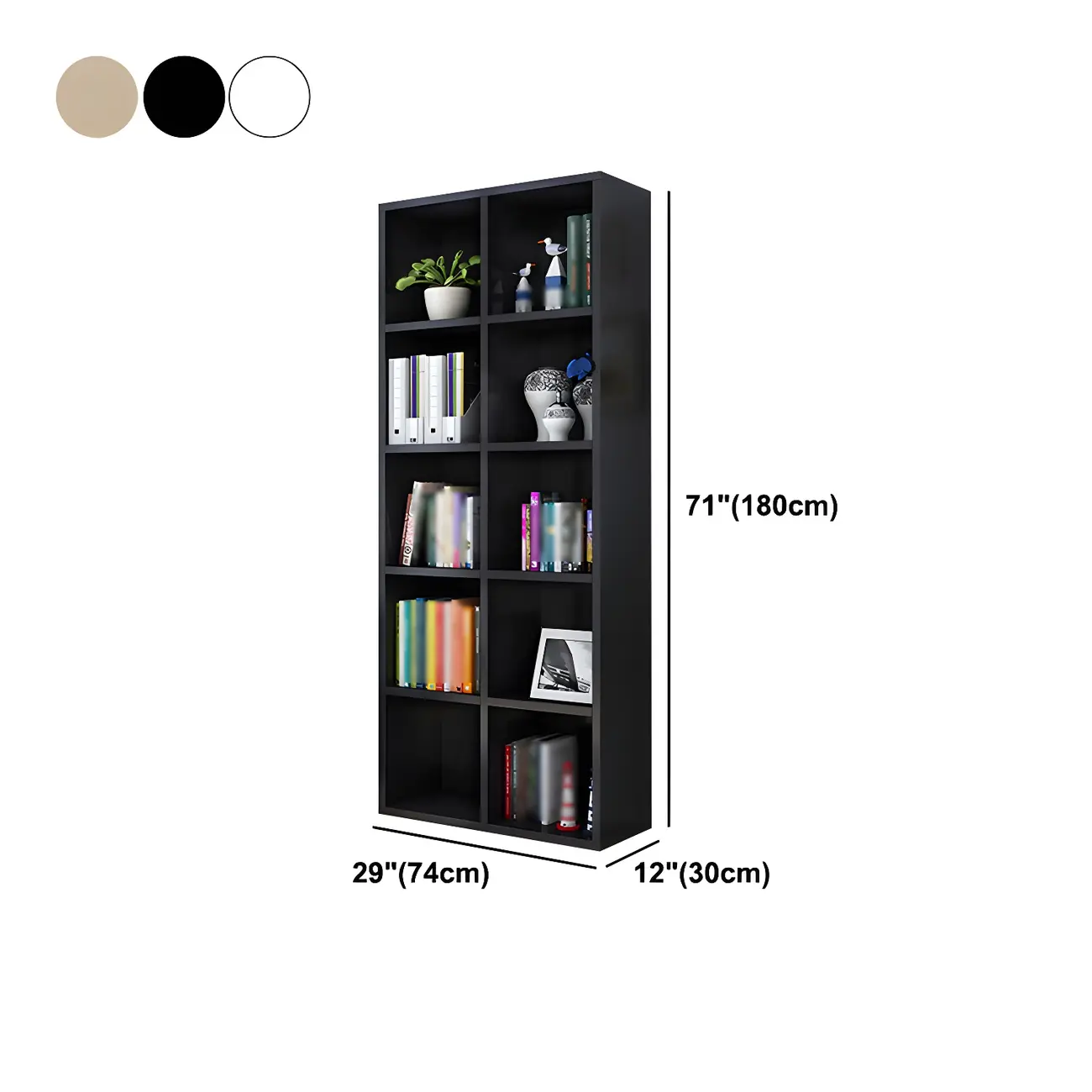 Scandinavian 3-Tier Black Cube Wood Bookcase