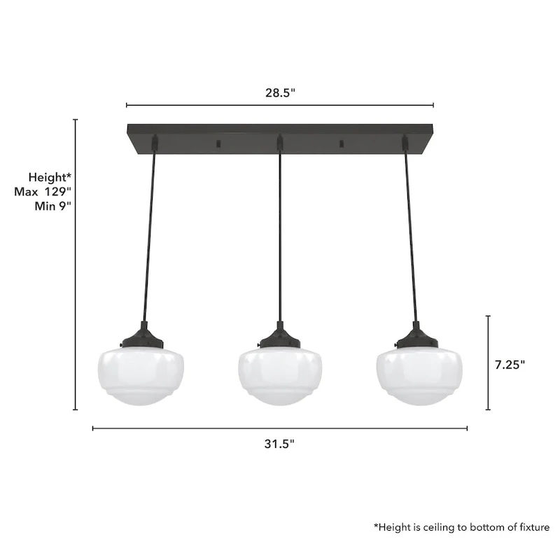 Hunter Saddle Creek 3-Light Linear Cluster Pendant - Kitchen Island, Dining Room - Modern Schoolhouse, Transitional
