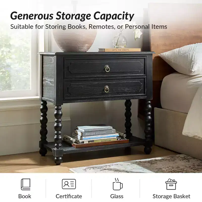 Jerardo 30 Tall 2-Drawer End Table with Built-in Charging Outlets Set of 2|ARTFUL LIVING DESIGNS