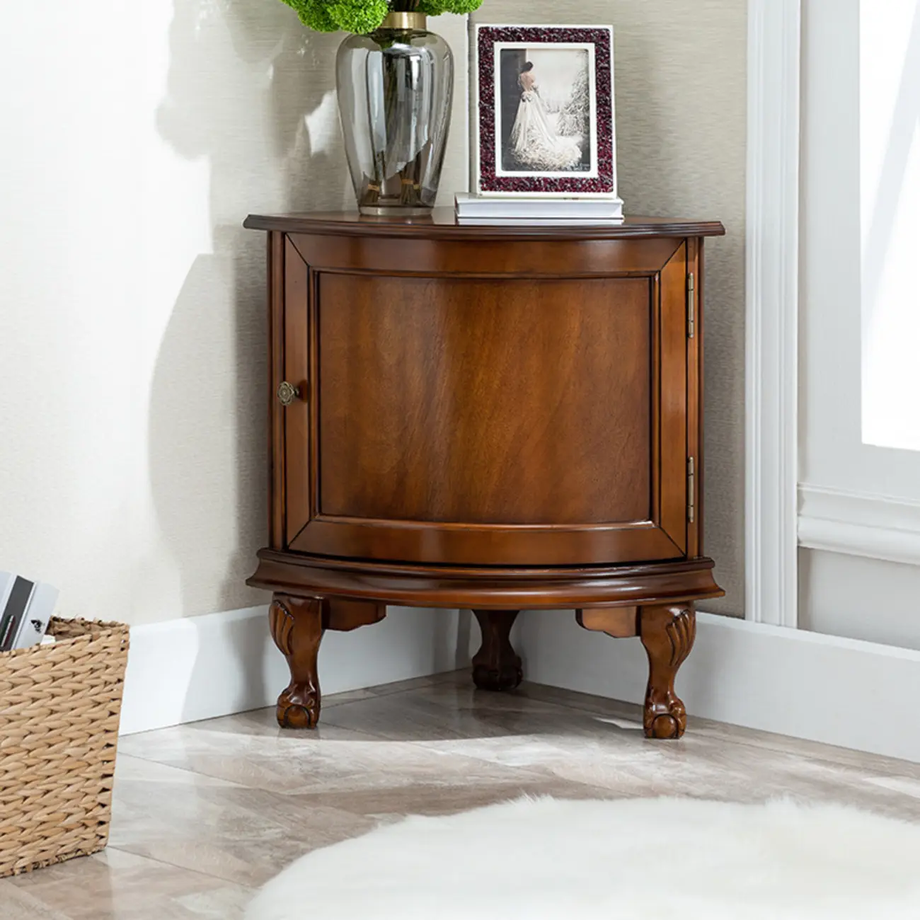 Traditional Wood Medium Floor Corner Wine Cabinets