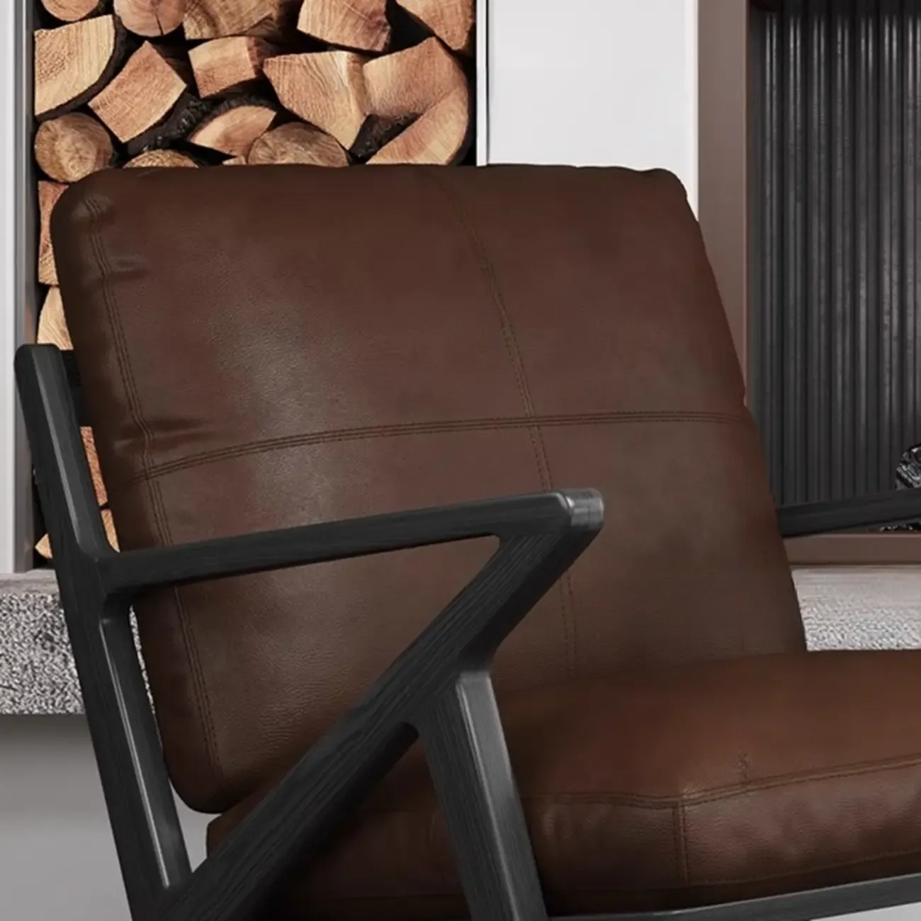 Brown Genuine Leather High Back Armrest Accent Chair