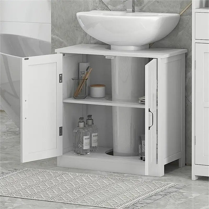 Bathroom Wood Pedestal Sink Cabinet with Adjustable Shelf (No Sink)
