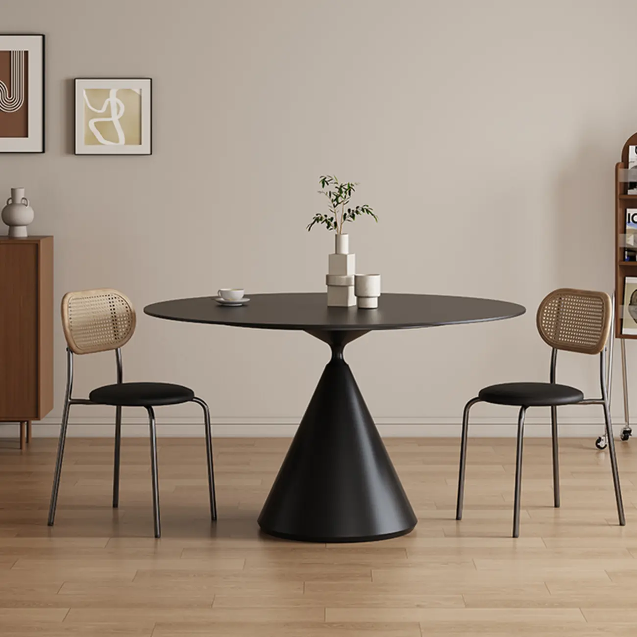 Modern Black Metal Stone Round Dining Table