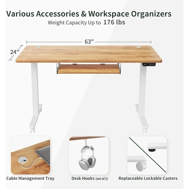 FEZIBO Standing Desk with Keyboard Tray, Electric Height Adjustable Desk, Sit Stand Up Desk, Computer Office Desk
