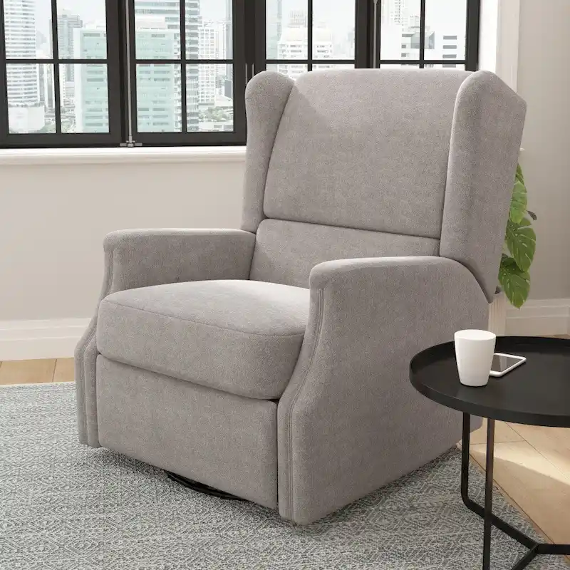 Wingback Manual Recliner Swivel Glider, Cream/Light Gray/Dark Gray, 3-Position, Seats 1