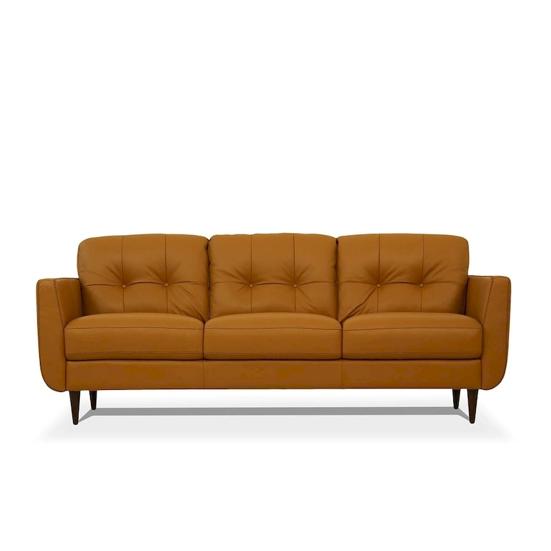 HomeRoots 83 Orange Leather Sofa With Black Legs - 83