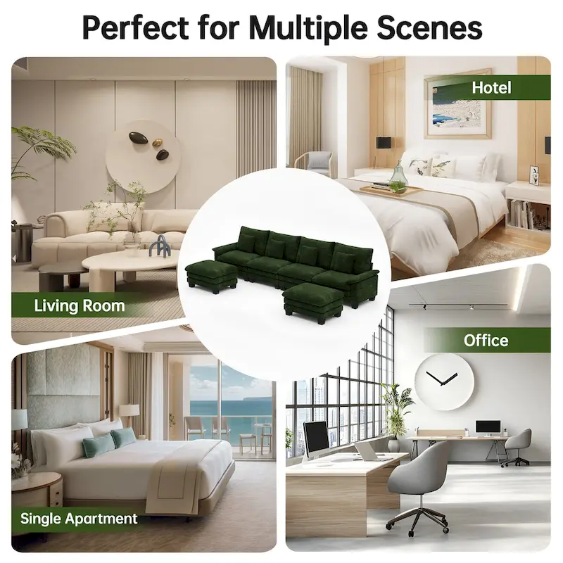 144 Modular Compression Sofa Set Convertible Sectional Sleeper Couch with 2 Ottomans