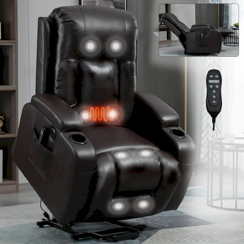 Black Power Lift Recliner with Massage, Heat & Heavy Duty Frame