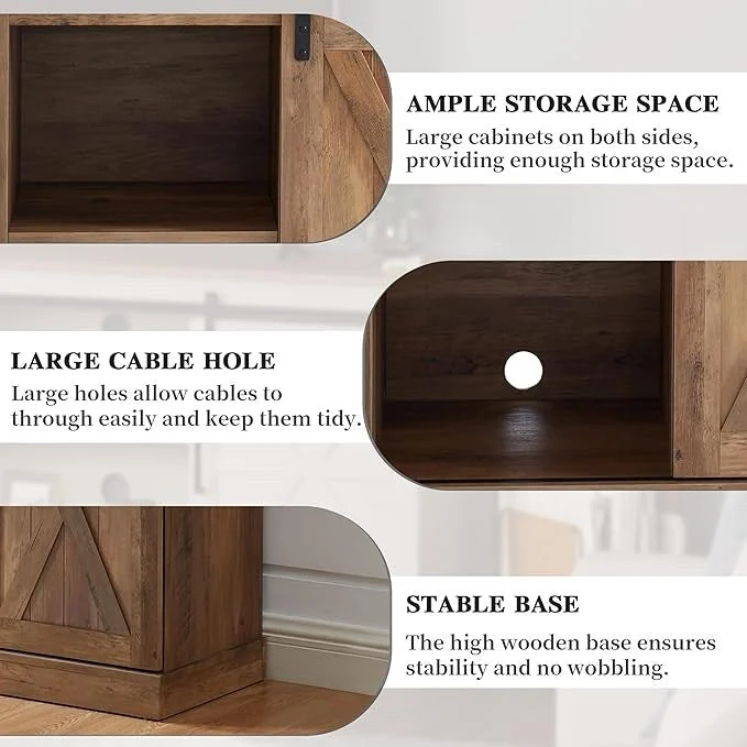 Wood Media Console TV Stand Entertainment Center