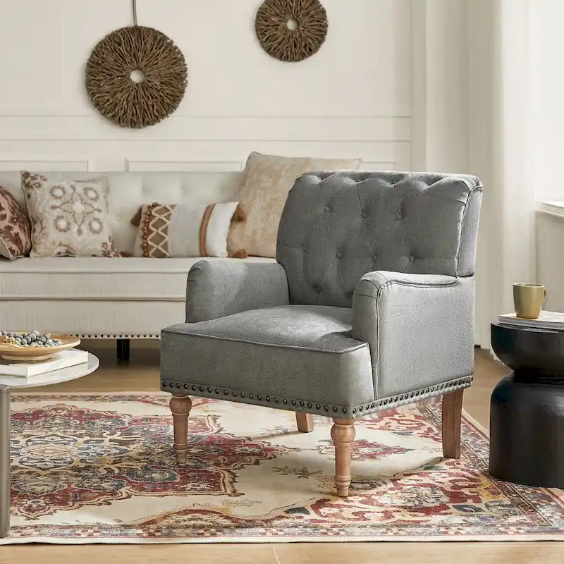 Geltrude Classic Upholstered Accent Arm Chair with Button Tufted Back by HULALA HOME