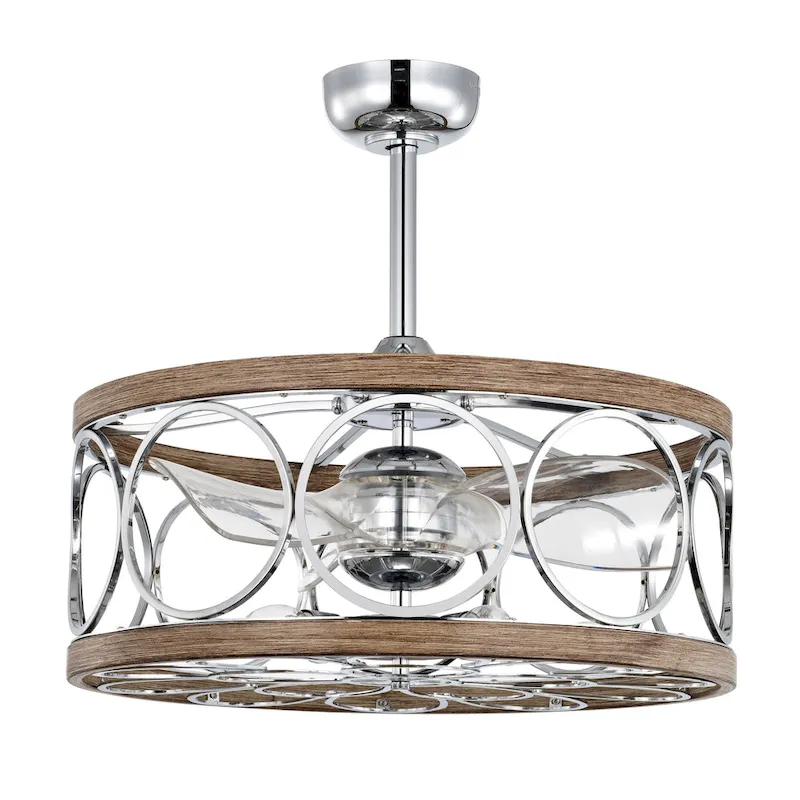 Ofelia 24-inch Chrome and Faux Wood 6 Lights 3 Blades Lighted Ceiling Fan with Remote