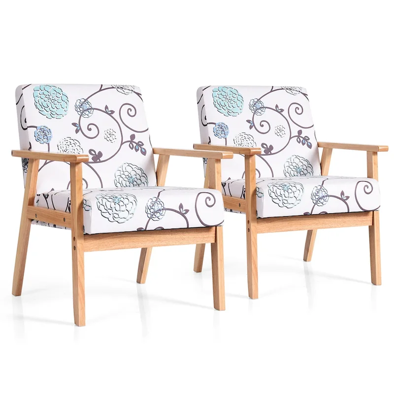 Gymax 2PCS Accent Armchair Upholstered Chair Home Office w/ Wooden - 25 x 26.5 x 32