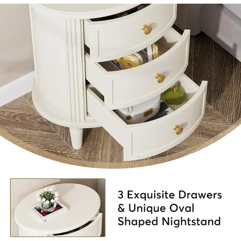 Fully Assembled Nightstand with 3 Drawers