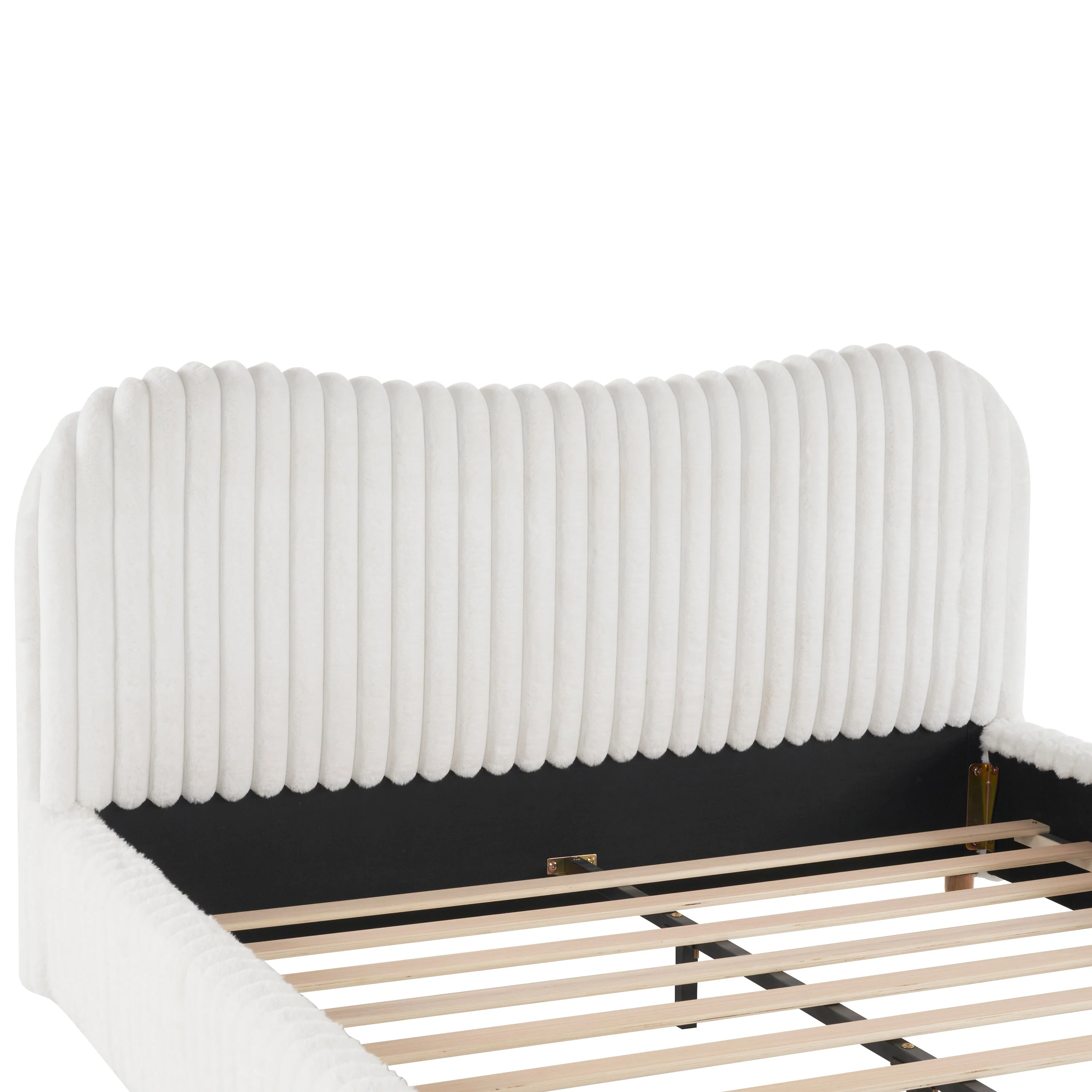 Walker Edison | Wavy White Boucle Upholstered Queen Bedframe