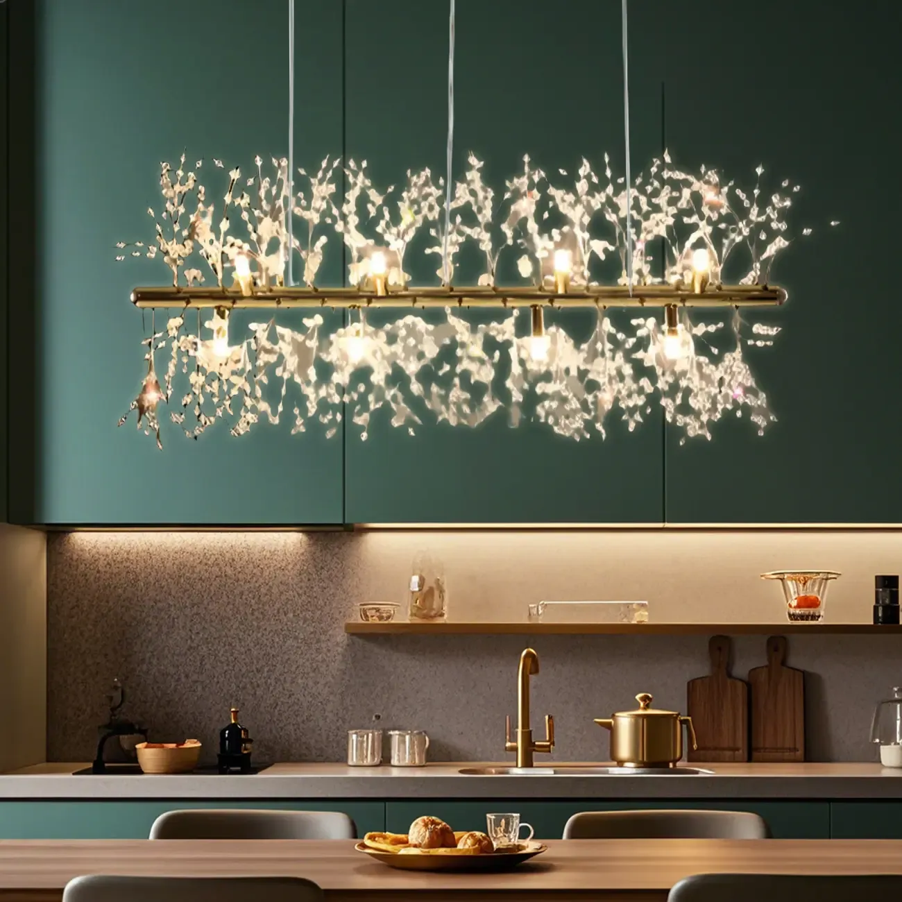 Golden Geometric Crystal Island Light Adjustable Hanging Length