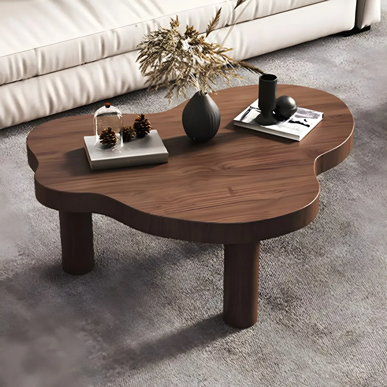 Natural Cloud-Shaped Pine Coffee Table with 3 Legs